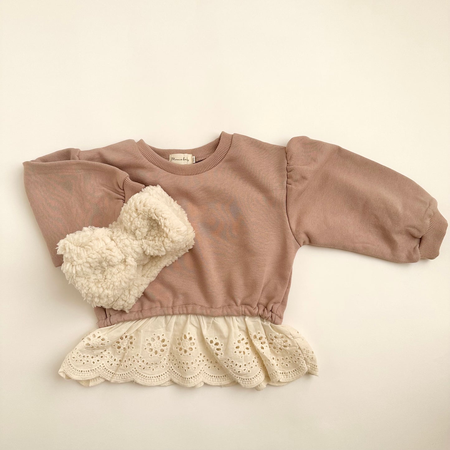 Lace Hem Sweatshirt - Taupe