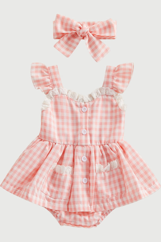 Checkered Romper - Rosey Red