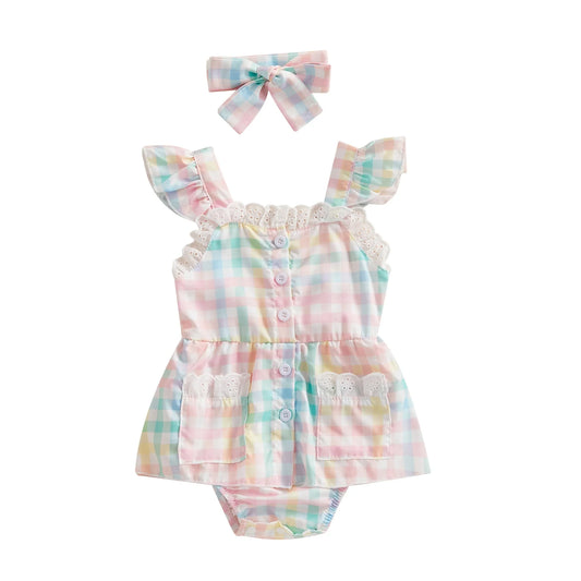 Checkered Romper - Rainbow