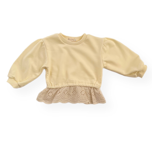 Lace Hem Sweatshirt - BEIGE