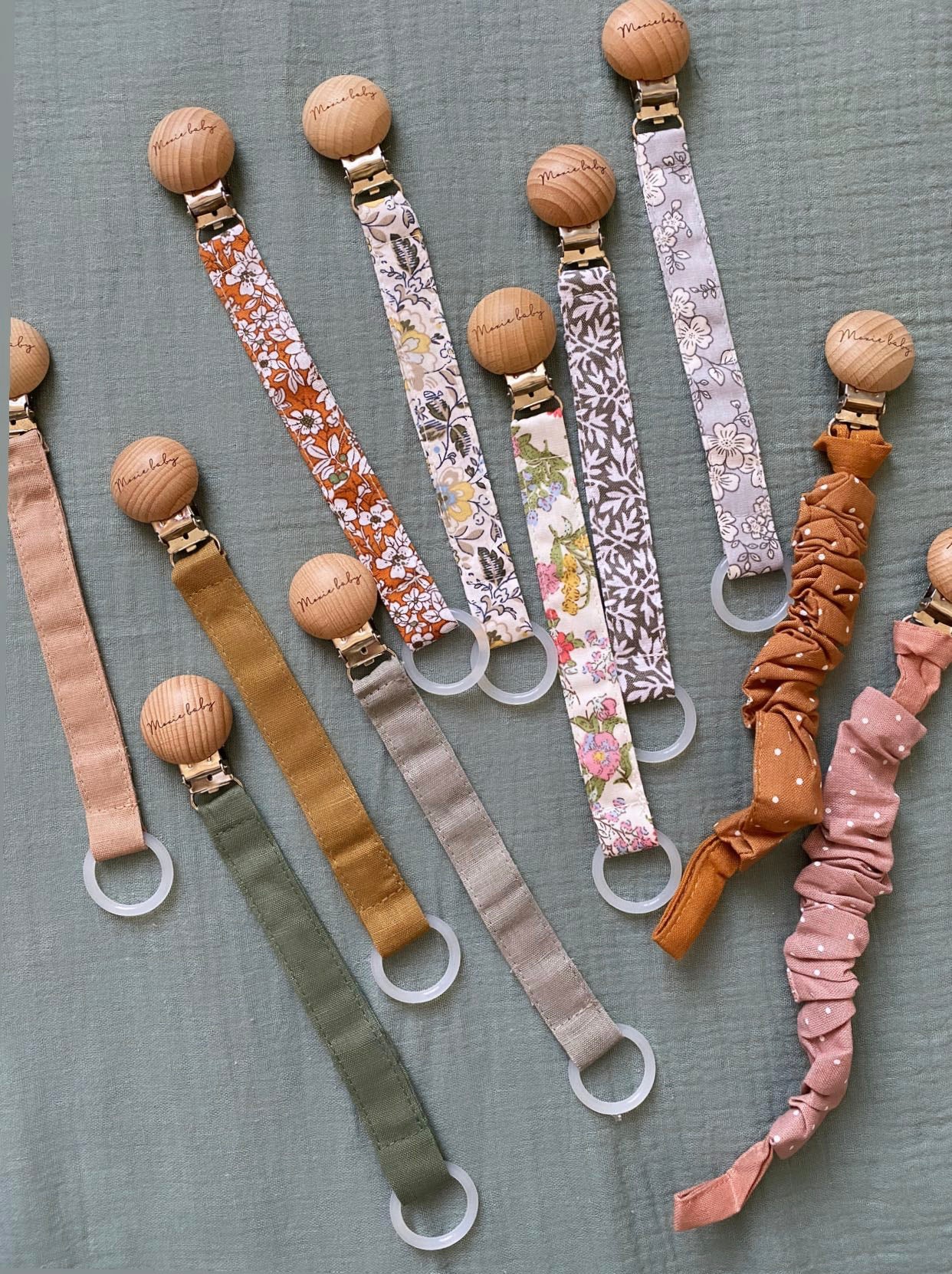 Pacifier Clip - Fabric - Brown with Polka Dots