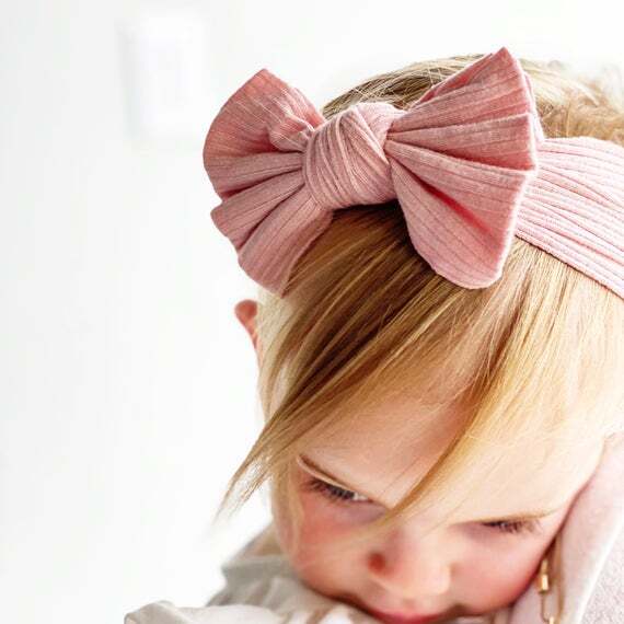 Bowknot Ribbed Headband -Light Grey