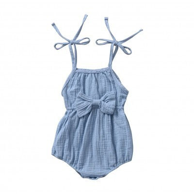 Bowtie Muslin Romper - Sky Blue