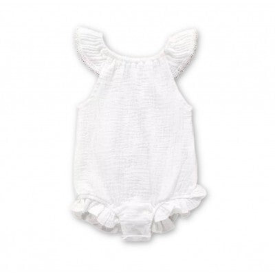 Ruffled Muslin Romper - White