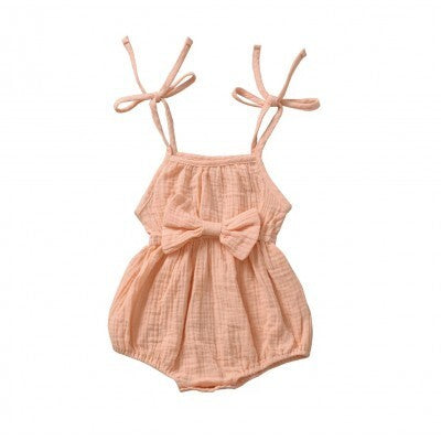 Bowtie Muslin Romper - Peach