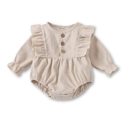 Long Sleeve Corduroy Romper - Cream