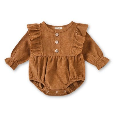 Long Sleeve Corduroy Romper - Brown