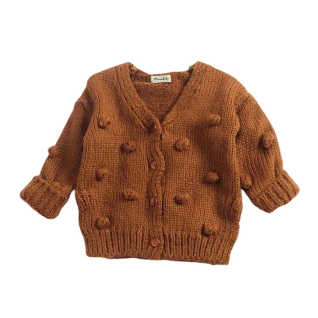 Pom Pom Oversized Cardigan - Brown