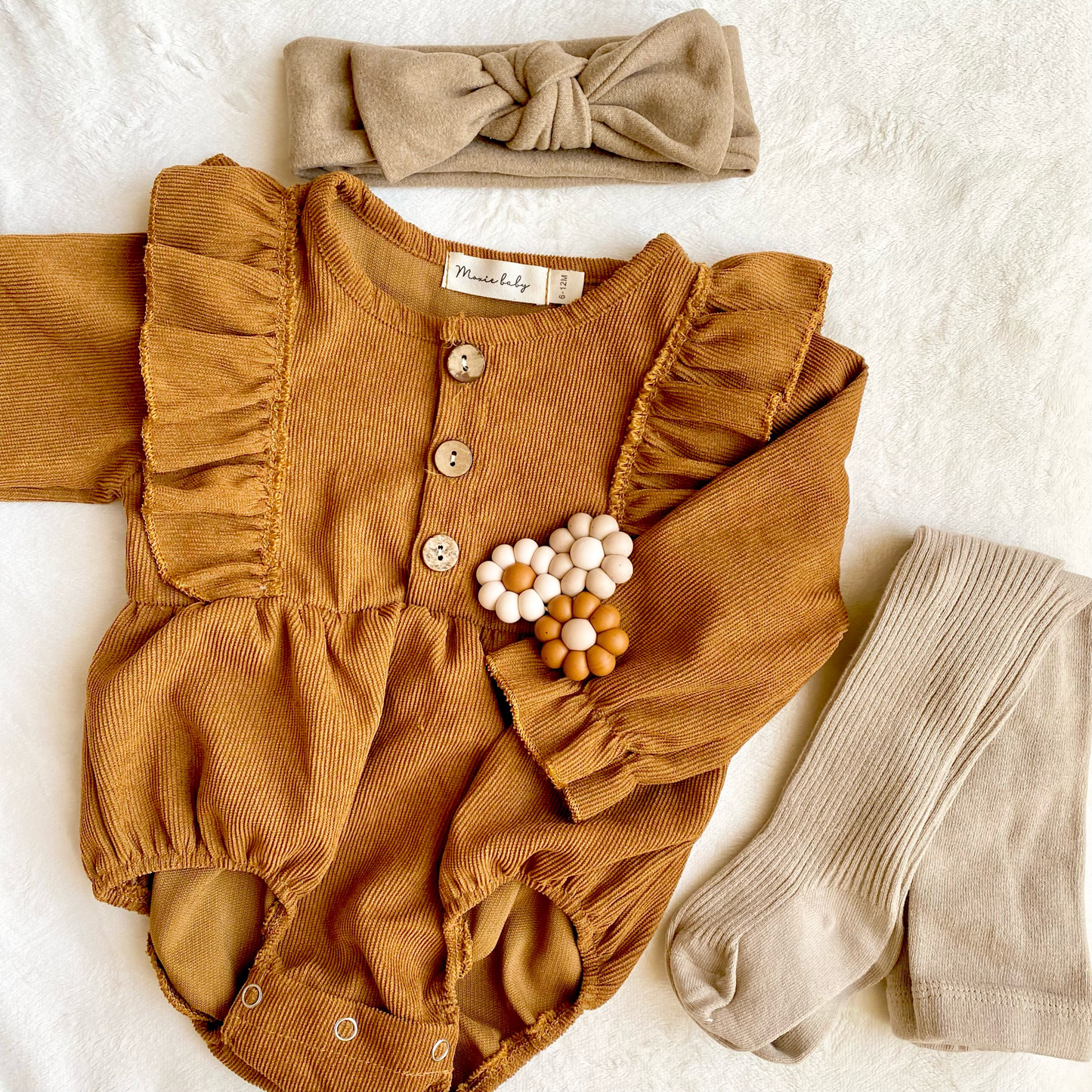 Long Sleeve Corduroy Romper - Brown