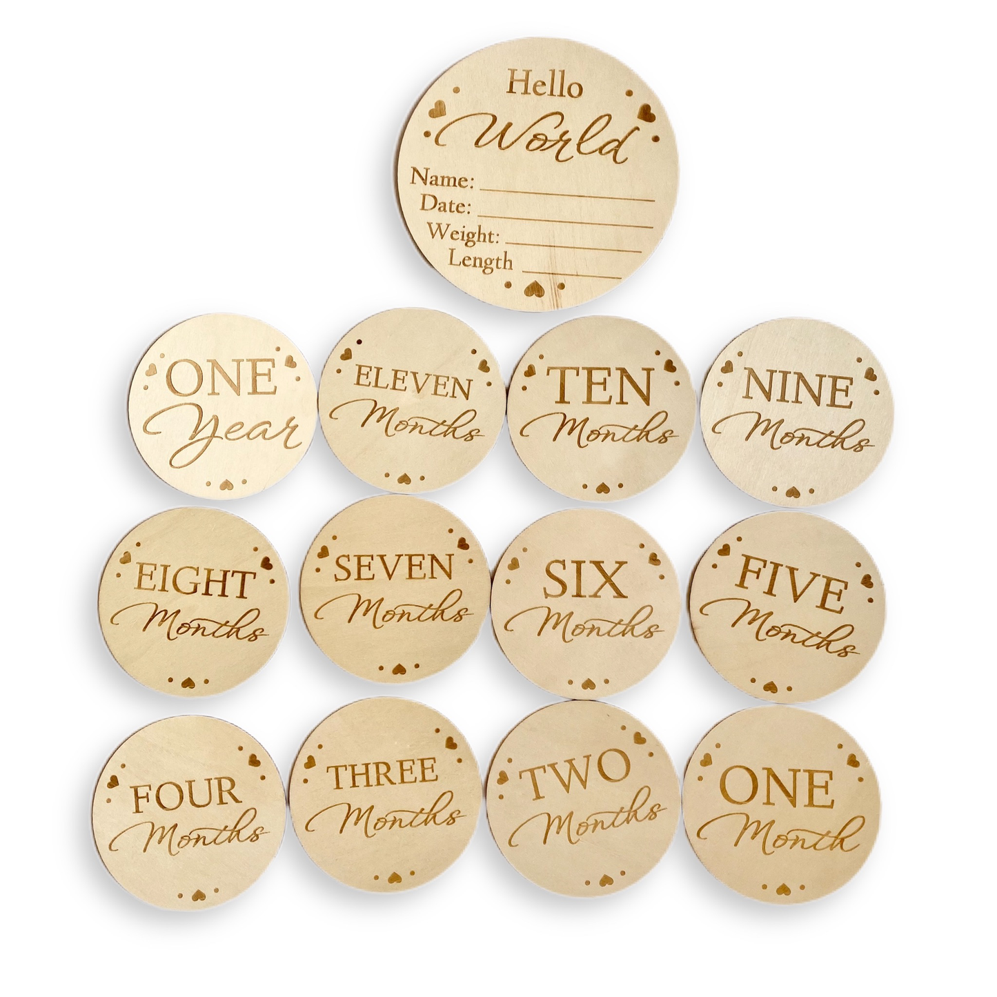 Wooden Milestone Cards - Heart Set