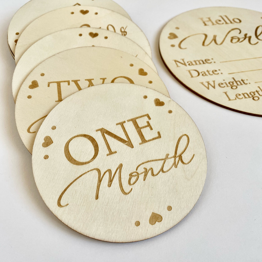 Wooden Milestone Cards - Heart Set