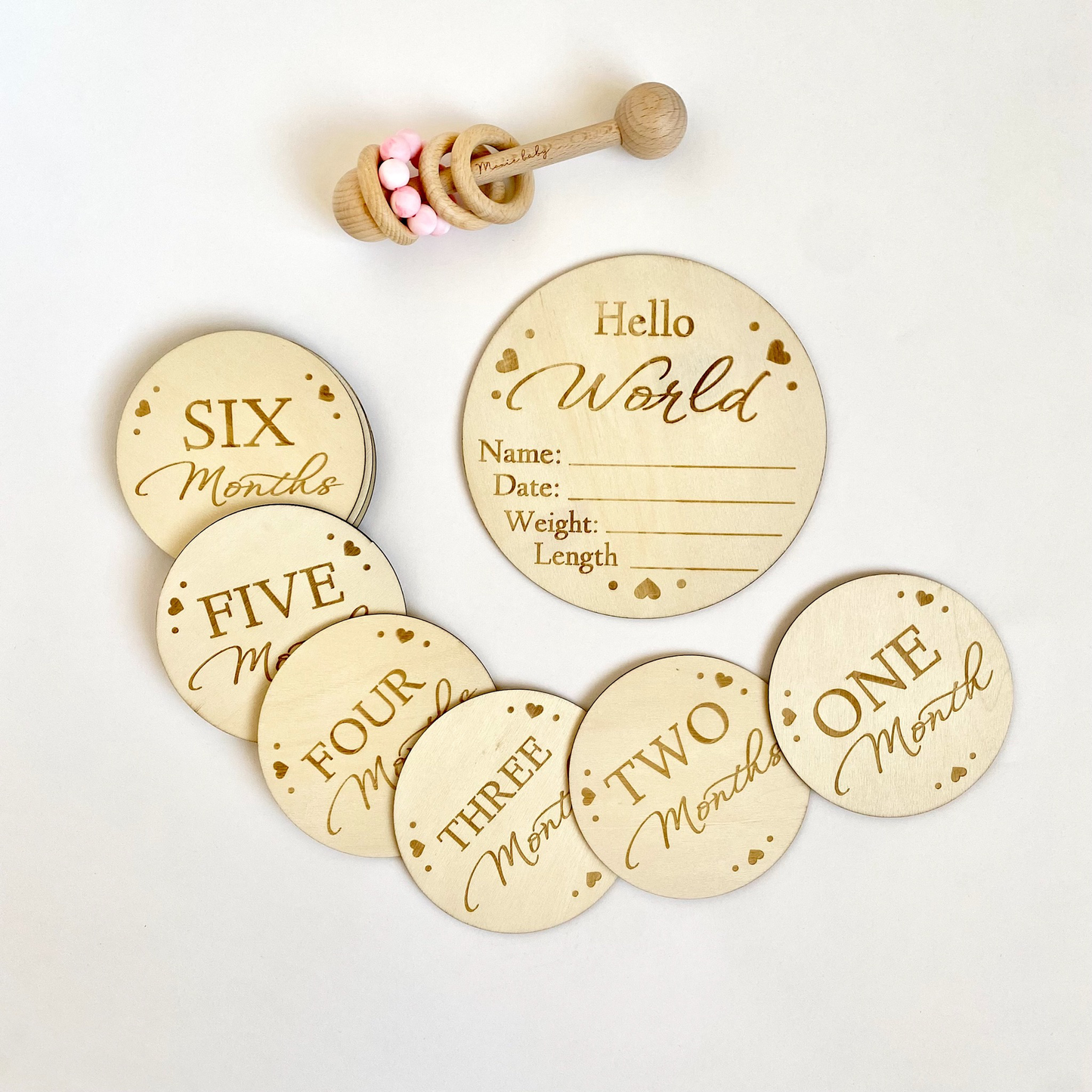 Wooden Milestone Cards - Heart Set