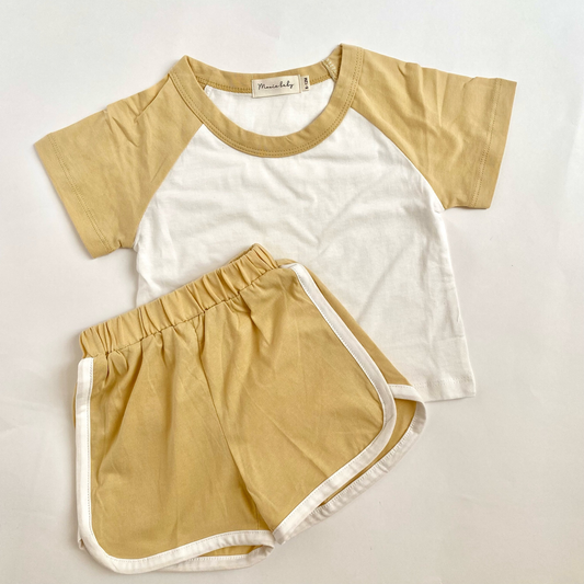 Retro Shirt & Shorts Set - Khaki Yellow