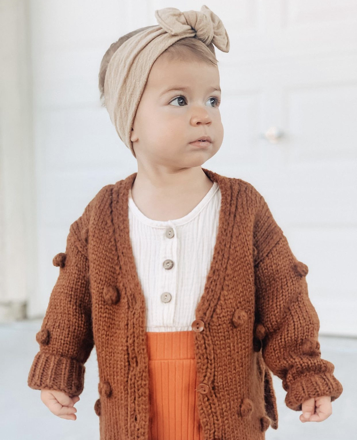 Pom Pom Oversized Cardigan - Brown