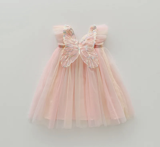 Butterfly  Tulle Dress - Peachy Sorbet