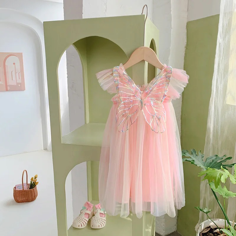 Butterfly  Tulle Dress - Peachy Sorbet